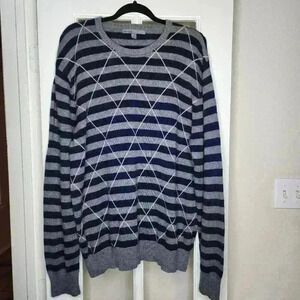 Old Navy Men's Plus Blue Gray Striped Argyle Cotton Wool Knit Cozy Sweater XXL